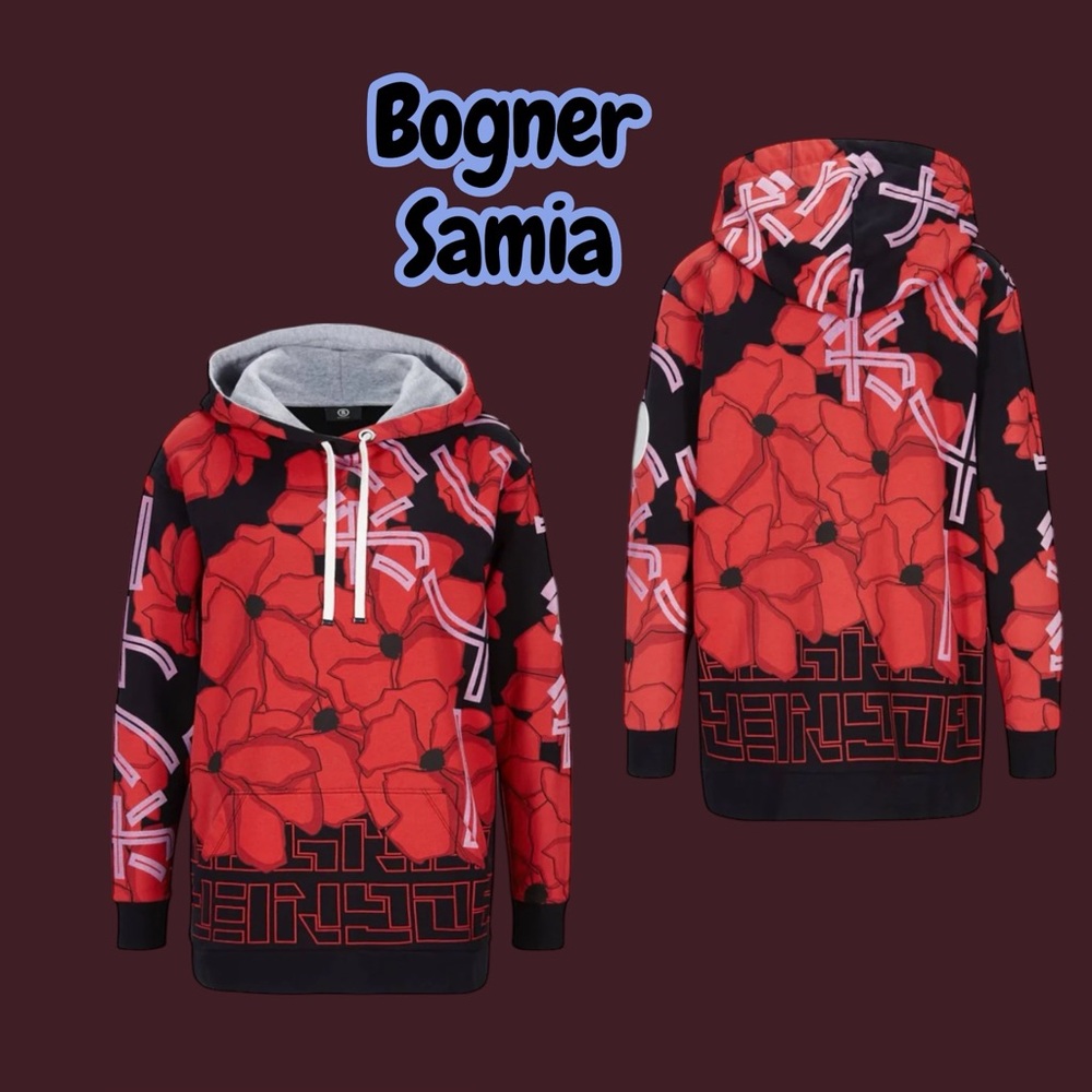 Bogner Red Hoodie with Red Poppy Floral Accents SAMIA